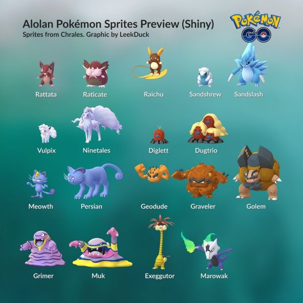 Lista de los pokemon de la región Alola en su versión shiny o variocolor